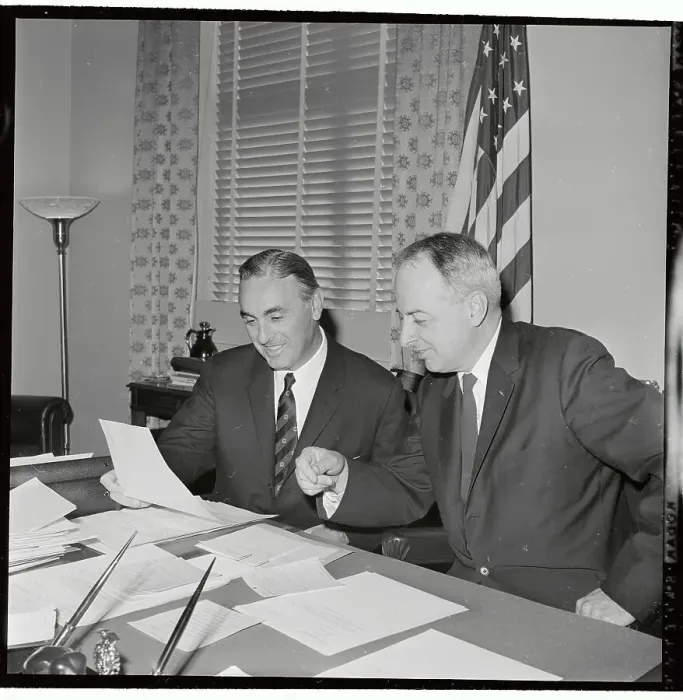Framed Print : Arthur S. Fleming Sitting at Table with Abraham A. Ribicoff Framed Print : Arthur S. Fleming Sitting at Table with Abraham A. Ribicoff