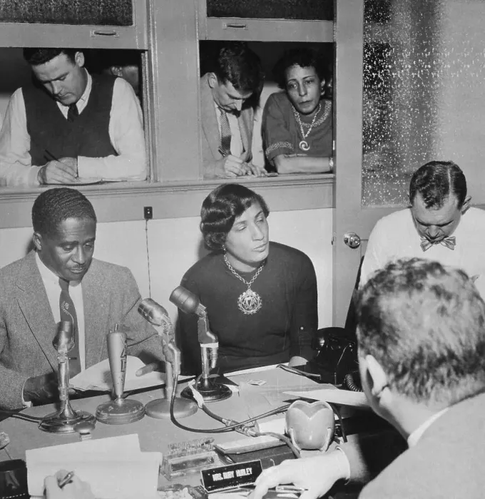 Framed Print : Arthur Shores and Constance Motley with Newsmen Framed Print : Arthur Shores and Constance Motley with Newsmen