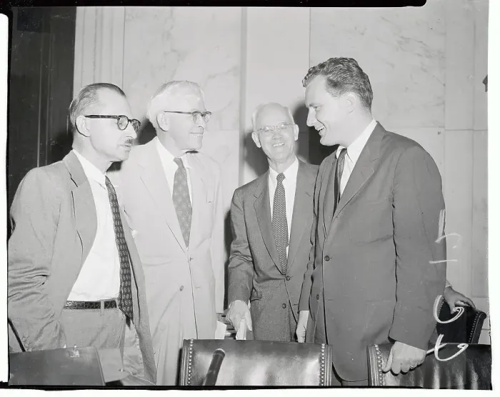 Framed Print : Arthur Watkins Conferring with Attorneys Framed Print : Arthur Watkins Conferring with Attorneys