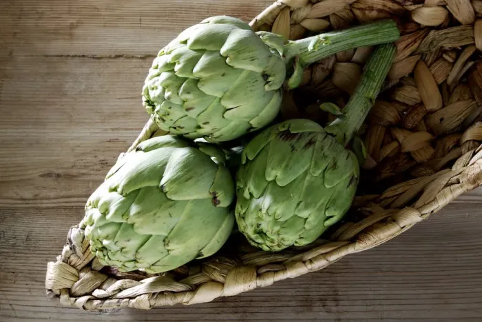 Framed Print : Three artichokes -Cynara cardunculus- in a basket Framed Print : Three artichokes -Cynara cardunculus- in a basket