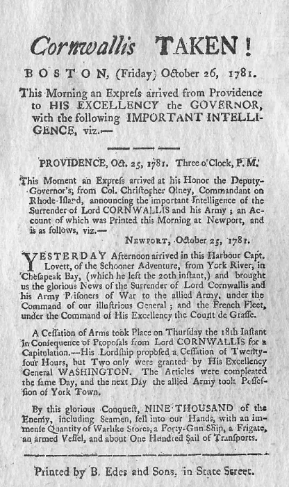 Framed Print : Article Announcing British Surrender During American Revolution
