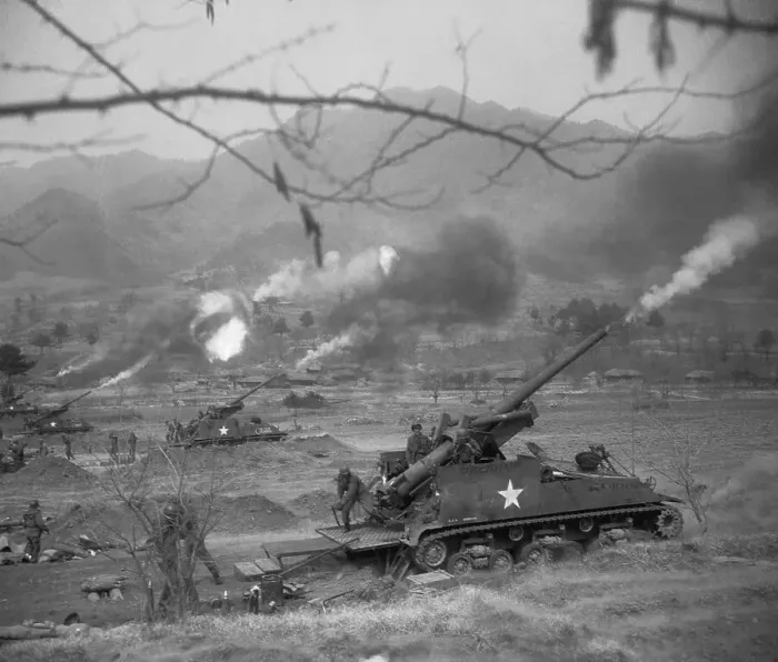 Framed Print : UN Artillery Firing on Communists