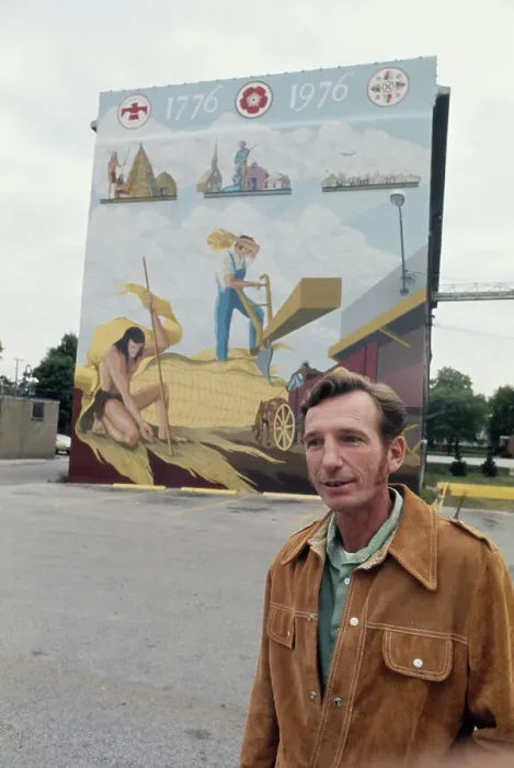 Framed Print : Artist Clyde Lembke With Mural Framed Print : Artist Clyde Lembke With Mural