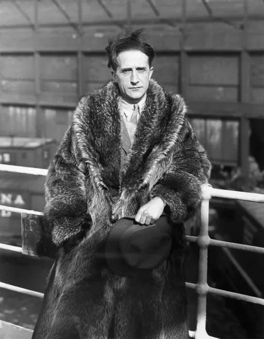Framed Print : Artist Marcel Duchamp Wearing Fur Coat Framed Print : Artist Marcel Duchamp Wearing Fur Coat