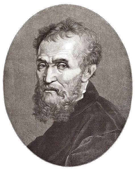 Artist Michelangelo Buonarotti engraving from 1877