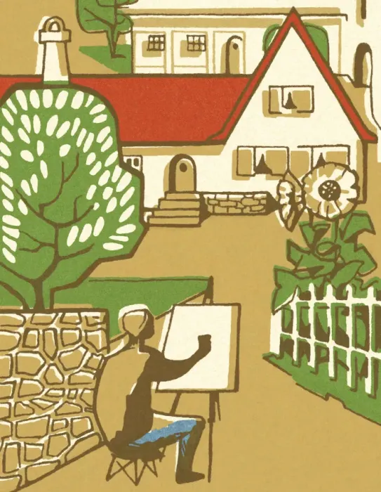 Framed Print : Artist Painting a House Framed Print : Artist Painting a House