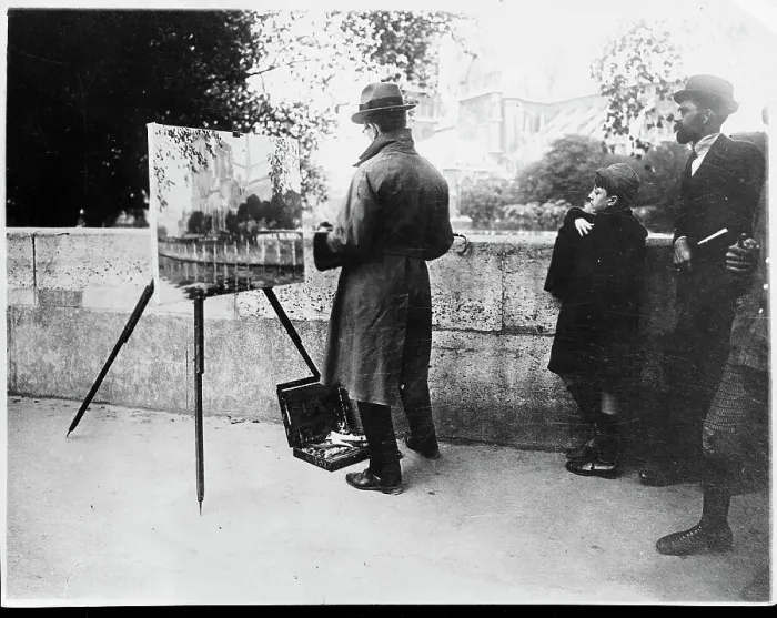 Framed Print : Artist Painting Notre Dame