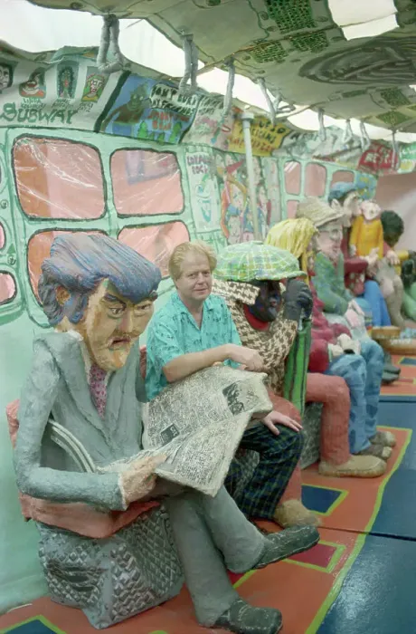 Framed Print : Artist Red Grooms with His Subway Car Creation Framed Print : Artist Red Grooms with His Subway Car Creation