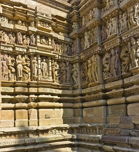 Artistic sculptures of Parshvanatha Temple, Khajuraho, Chhatarpur District, Madhya Pradesh, India