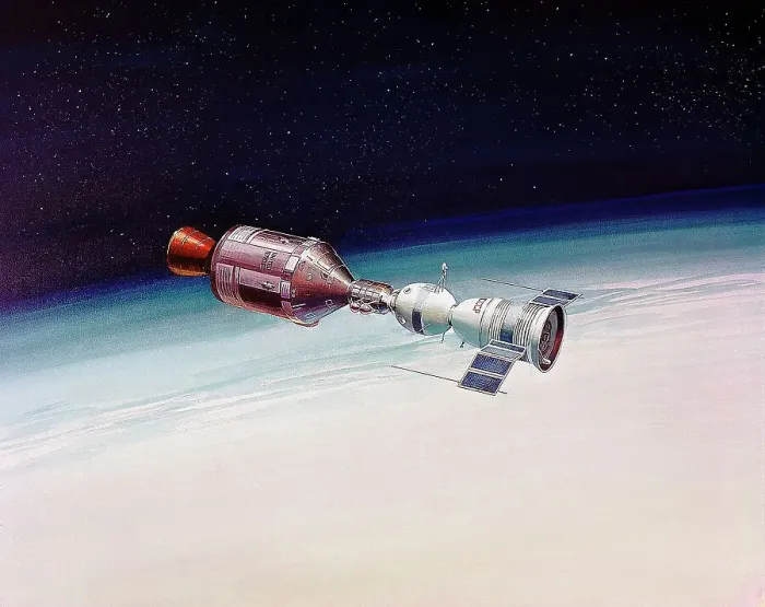 Framed Print : Artist's Concept of Joint Appolo-Soyuz Framed Print : Artist's Concept of Joint Appolo-Soyuz