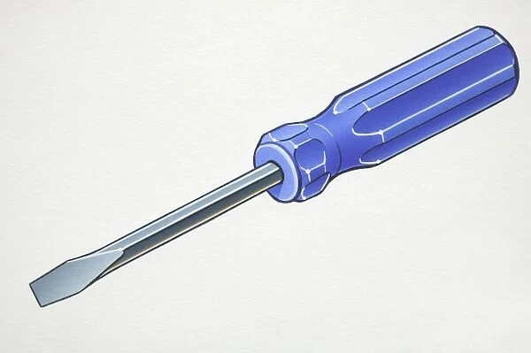 Artwork of a blue handled screwdriver