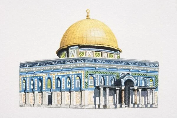 Artwork of the Dome of the Rock mosque in Jerusalem