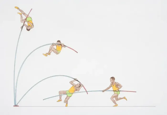 Framed Print : Artwork showing key stages of a pole vaulters jump Framed Print : Artwork showing key stages of a pole vaulters jump
