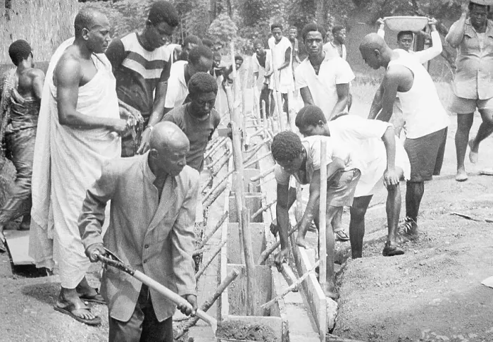 Framed Print : Ashanti Chief Assisting Villagers in Ditch Construction Framed Print : Ashanti Chief Assisting Villagers in Ditch Construction