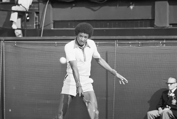 Framed Print : Ashe Playing at Wimbledon Framed Print : Ashe Playing at Wimbledon
