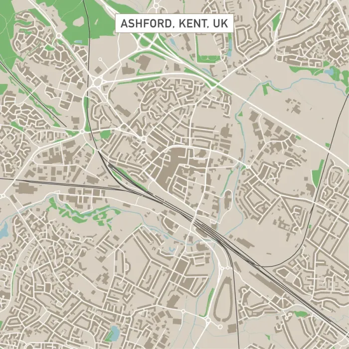 Framed Print : Ashford Kent UK City Street Map Framed Print : Ashford Kent UK City Street Map