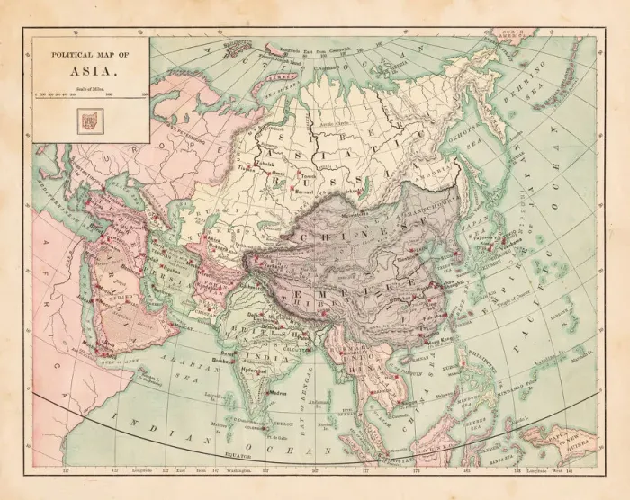 Framed Print : Asia map 1881 Framed Print : Asia map 1881