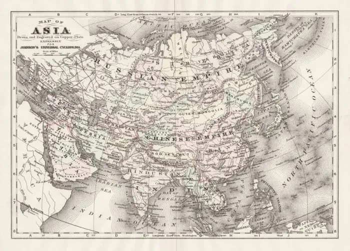 Framed Print : Asia map 1893 Framed Print : Asia map 1893