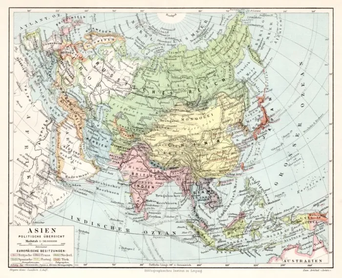 Framed Print : Asia political map 1895