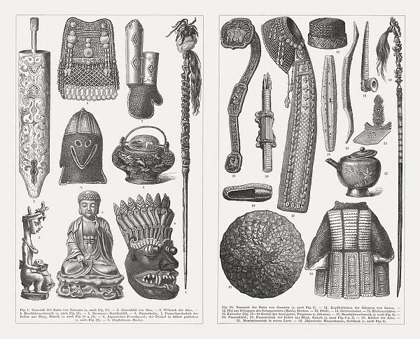 Asian culture devices and products, wood engravings, published in 1897