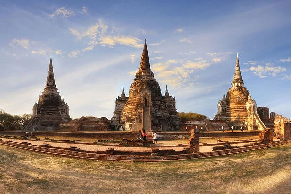 Asian religious architecture. Ancient Buddhist pagoda ruins at Wat Phra Sri Sanphet temple. Ayutthaya, Thailand travel landscape and destinations