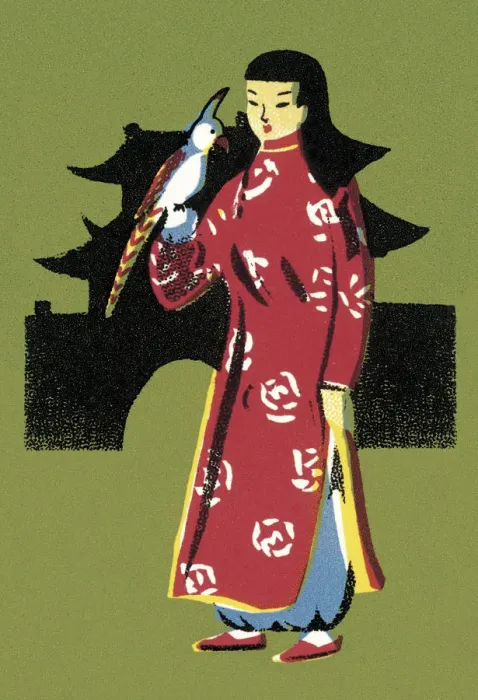 Framed Print : Asian Woman With Bird Framed Print : Asian Woman With Bird