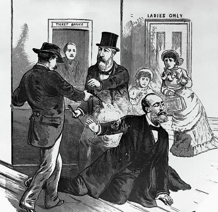 Framed Print : Assassin Shoots President Garfield Framed Print : Assassin Shoots President Garfield