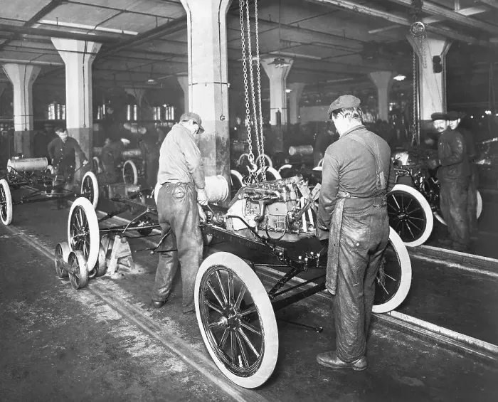 Framed Print : Assembling Model T Automobiles Framed Print : Assembling Model T Automobiles