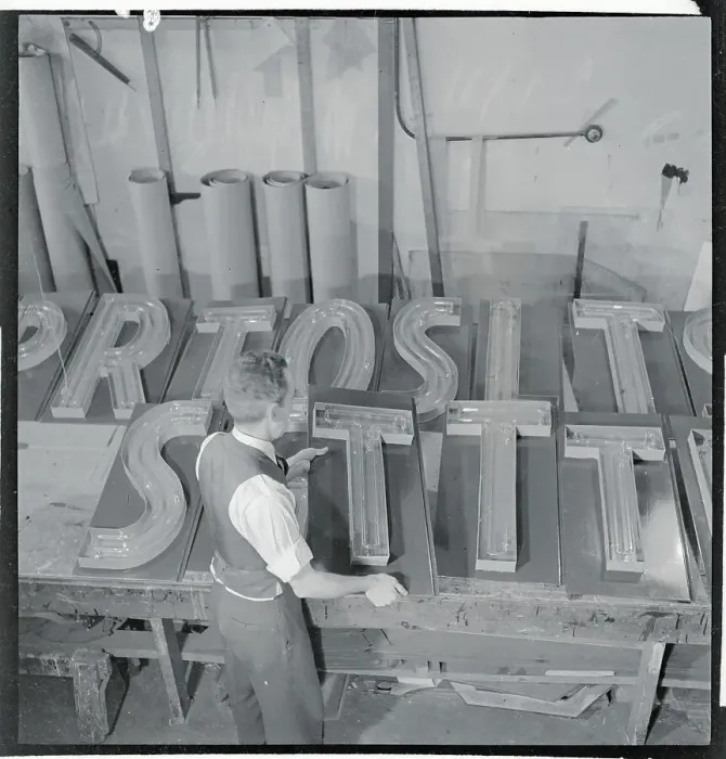 Framed Print : Assembling a Neon Sign Framed Print : Assembling a Neon Sign