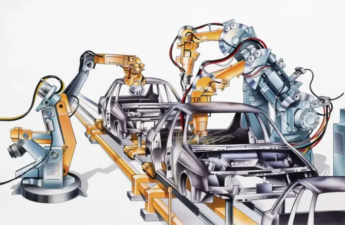 Framed Print : Assembly line in car production factory