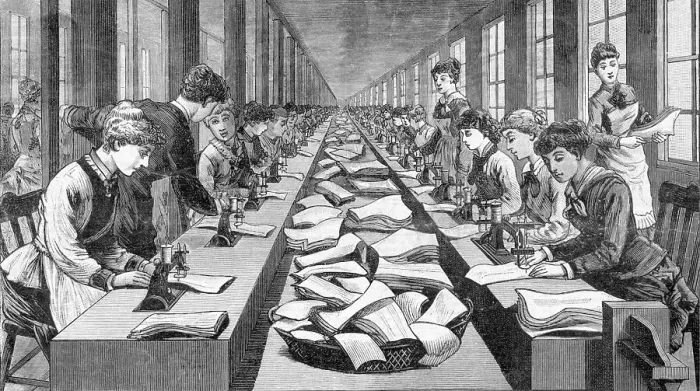 Framed Print : Assembly Line At Corset Factory