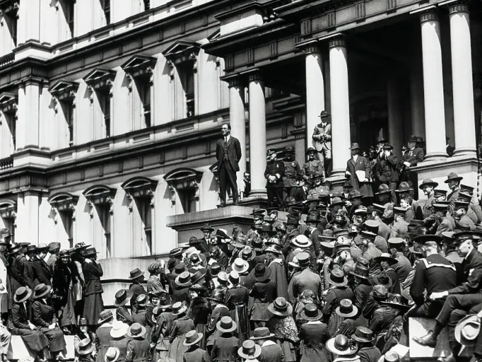 Framed Print : Assistant Secretary of the Navy Franklin D. Roosevelt speaking from the steps of the State, War, and Navy Building Framed Print : Assistant Secretary of the Navy Franklin D. Roosevelt speaking from the steps of the State, War, and Navy Building