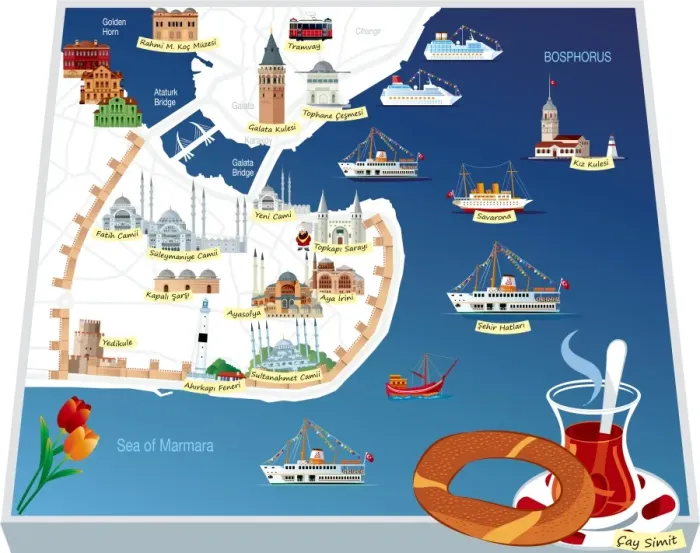 Framed Print : A'stanbul Cartoon map Framed Print : A'stanbul Cartoon map