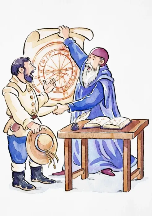 Framed Print : Astrologer delivering weather forecast to a farmer, side view Framed Print : Astrologer delivering weather forecast to a farmer, side view