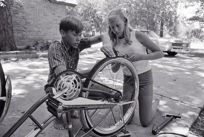 Framed Print : Astronaut Buzz Aldrin's Children Working on Bicycle Framed Print : Astronaut Buzz Aldrin's Children Working on Bicycle