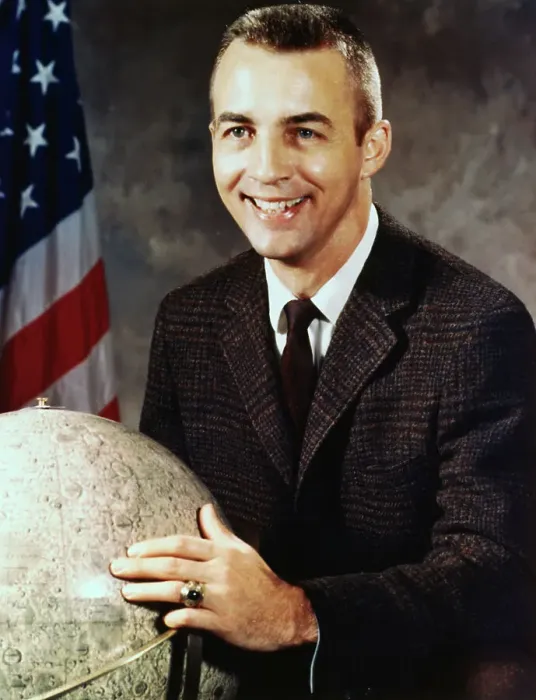 Framed Print : Astronaut Donald H. Peterson with Globe Framed Print : Astronaut Donald H. Peterson with Globe