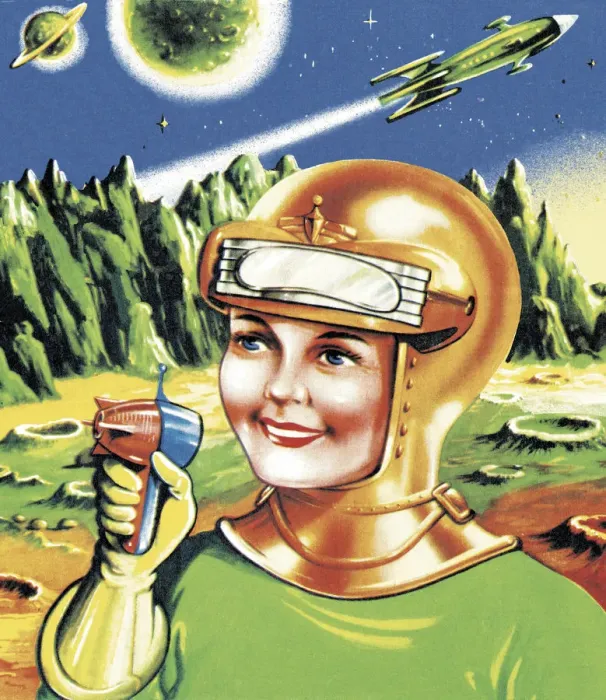 Framed Print : Astronaut with Ray Gun on Planet Framed Print : Astronaut with Ray Gun on Planet