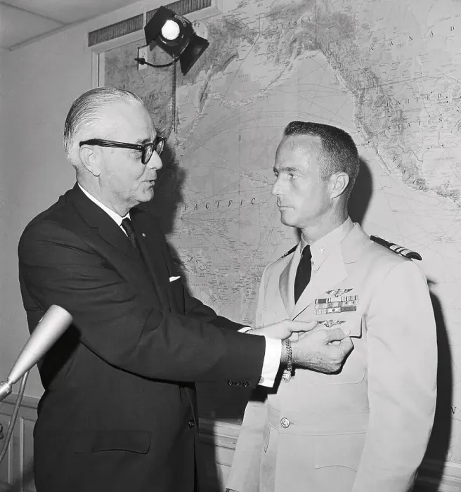 Framed Print : Astronaut Scott Carpenter Being Pinned by Navy Official Fred Korth Framed Print : Astronaut Scott Carpenter Being Pinned by Navy Official Fred Korth