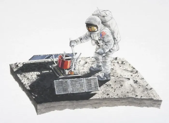Framed Print : Astronaut taking a reading from a machine Framed Print : Astronaut taking a reading from a machine