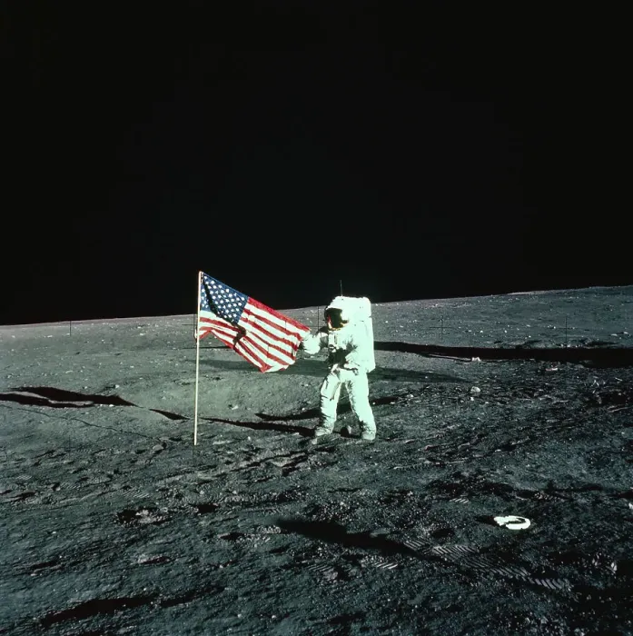 Framed Print : Astronaut Unfurling a United States Flag on the Moon Framed Print : Astronaut Unfurling a United States Flag on the Moon