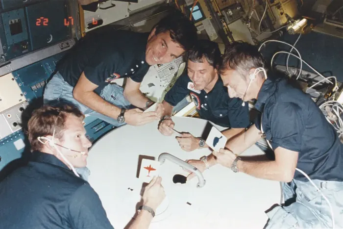 Framed Print : Astronauts Playing Card Game Aboard the Columbia Framed Print : Astronauts Playing Card Game Aboard the Columbia