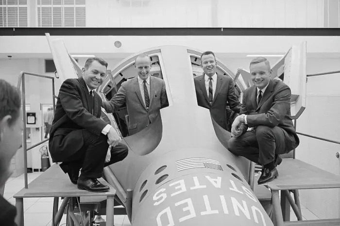 Framed Print : Astronauts Posing with Flight Simulator Framed Print : Astronauts Posing with Flight Simulator