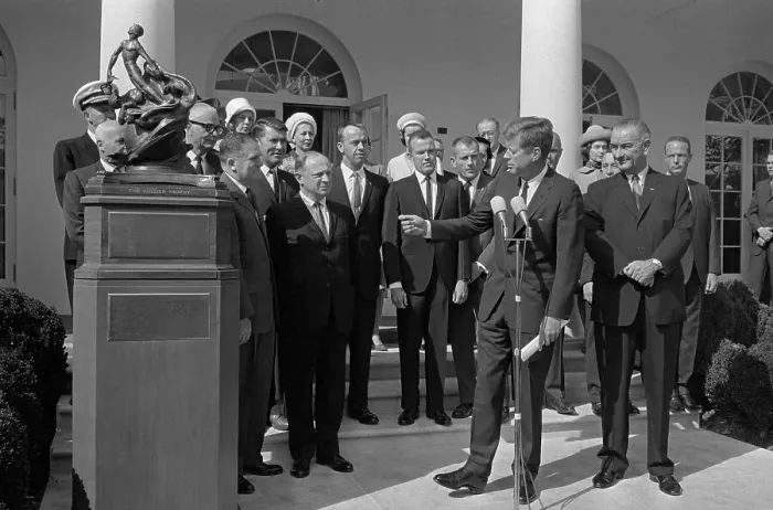 Framed Print : Astronauts Receiving Collier Trophy from President Kennedy Framed Print : Astronauts Receiving Collier Trophy from President Kennedy