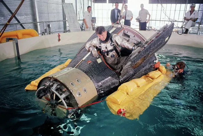 Framed Print : Astronauts and Submerged Capsule Framed Print : Astronauts and Submerged Capsule