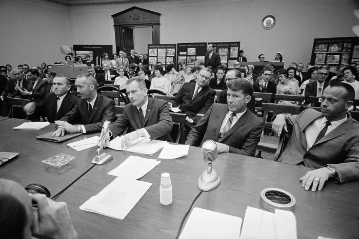 Framed Print : Astronauts Testifying in the House Space Subcommittee Investigation Framed Print : Astronauts Testifying in the House Space Subcommittee Investigation