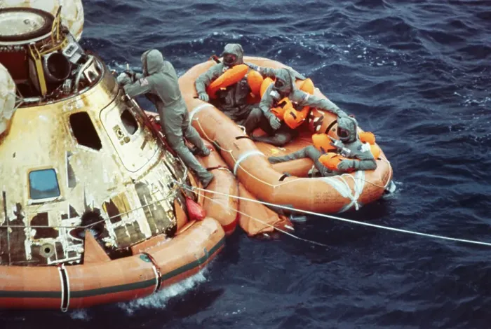 Framed Print : Astronauts Waiting in Life Raft Framed Print : Astronauts Waiting in Life Raft