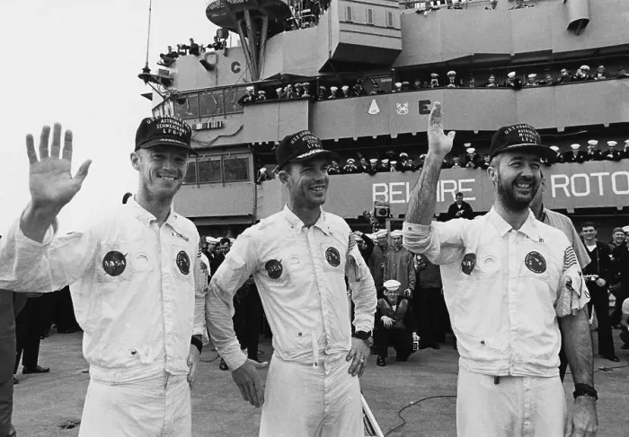 Framed Print : Astronauts Wave Aboard Recovery Ship Framed Print : Astronauts Wave Aboard Recovery Ship