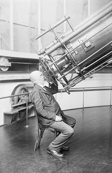 Framed Print : Astronomer Asaph Hall, Jr. Looking Through Telescope