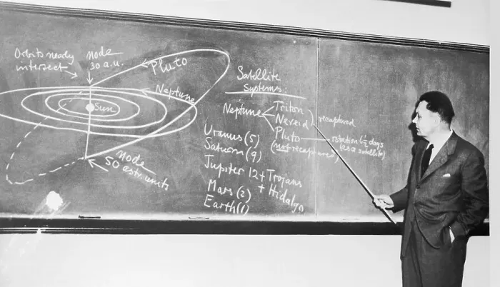 Framed Print : Astronomer Gerard P. Kuiper Pointing to Data on Blackboard Framed Print : Astronomer Gerard P. Kuiper Pointing to Data on Blackboard