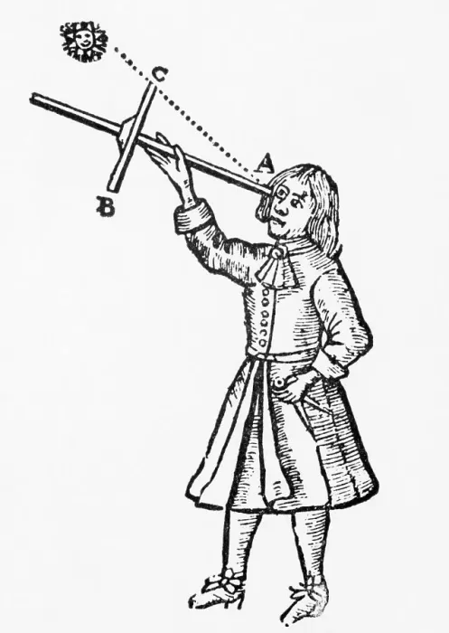 Framed Print : Astronomer Using Cross-Staff; Woodcut Framed Print : Astronomer Using Cross-Staff; Woodcut